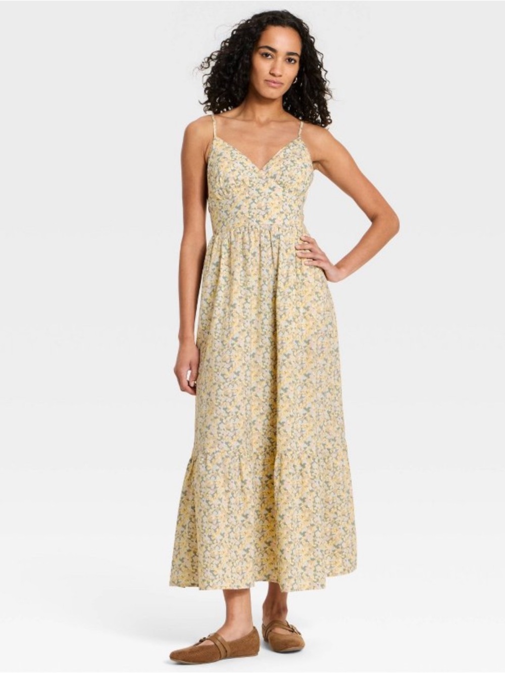 Universal Thread™ Women's Pullover Maxi A-Line Dress - Yellow Floral - L